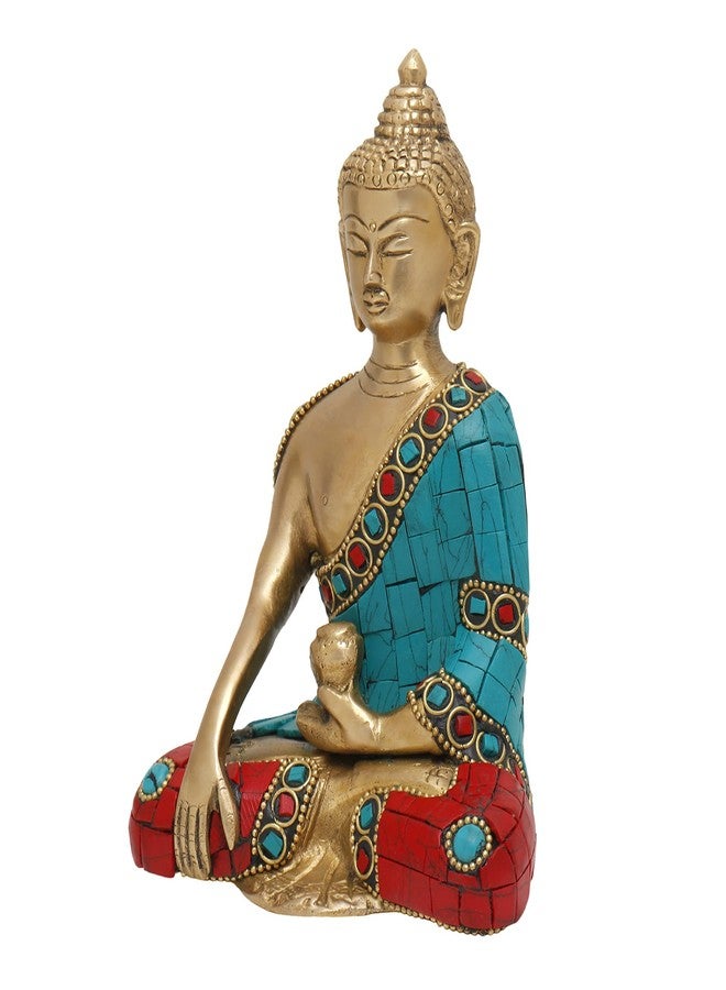 Pick End Now Brass Gautam Buddha Idol for Decoration | Gautam Buddha Sitting Position Draped in Blue Shawl Statue for Home Office Décor, Product Dimensions - 10.16 x 3.5 x 15.24Cm, 1 Kg - Image 3